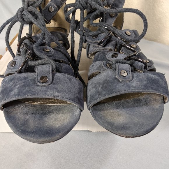 Colin Stuart size 6 Blue Suede Gladiator Sandals Shoes Flat lace up GUC! - Picture 8 of 8